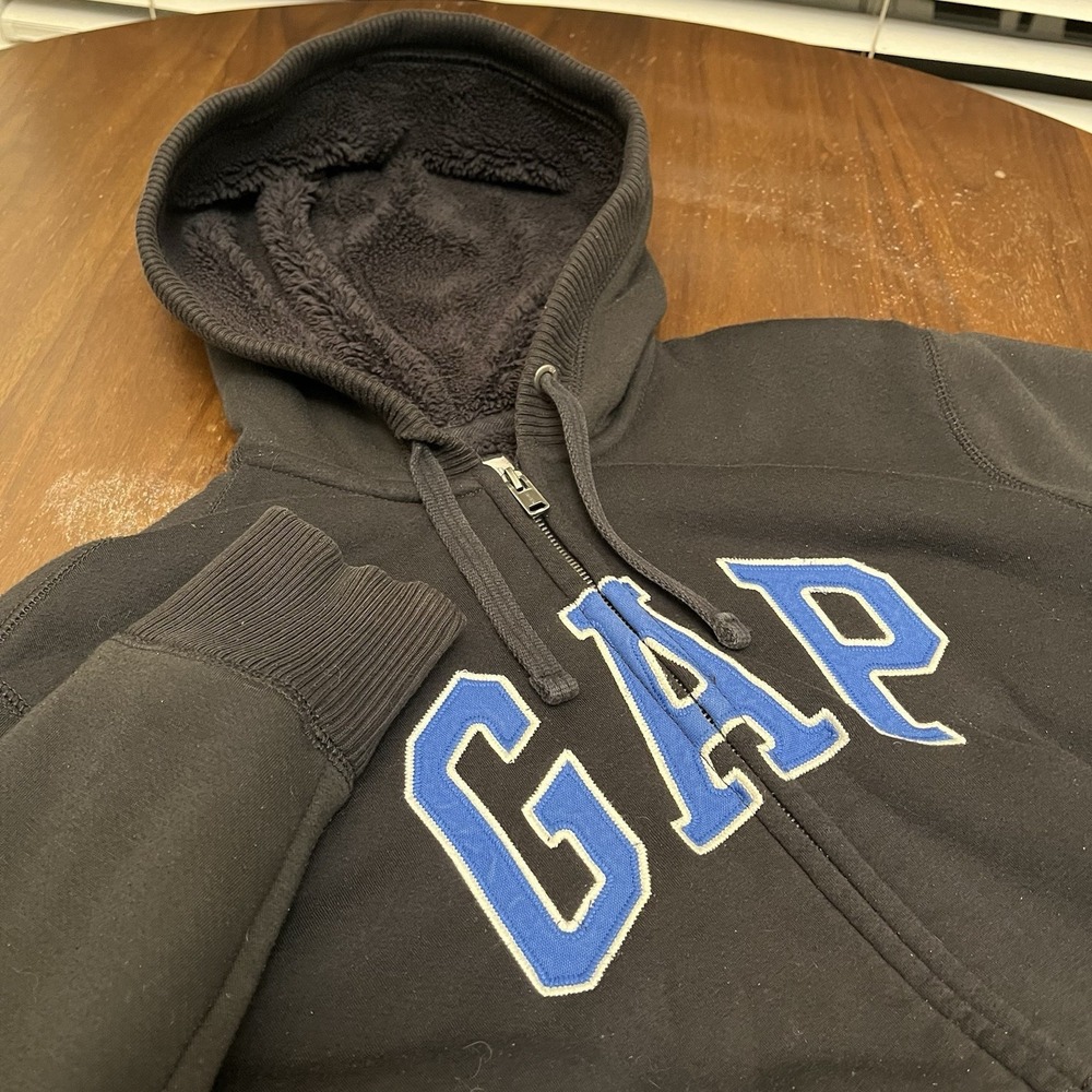 Gap Hoodie Sweatshirt Mens M Black Fleece Full Zip GAP Logo Embrodered Heritage